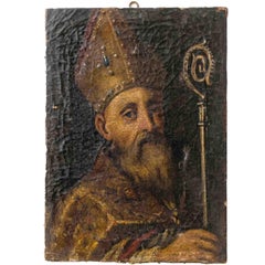 Portrait d'un évêque avec mitre et crosse – École baroque italienne, début du XVIIIe siècle