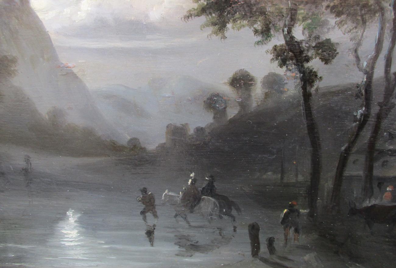River crossing at moonlight - Romantic Painting by Unknown