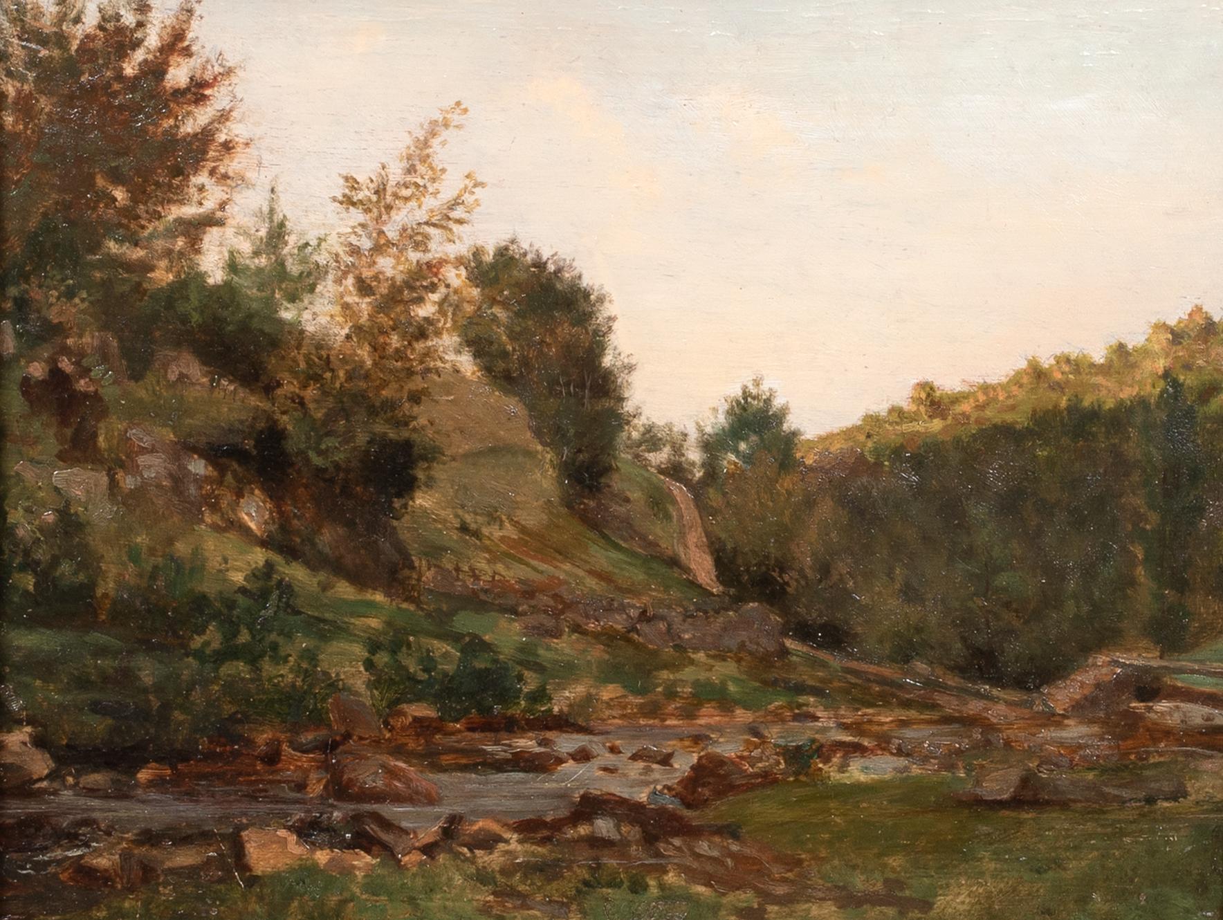 Paisaje fluvial, siglo XIX  Charles-François Daubigny (1817-1878) - Landscape Painting Marrón de Unknown