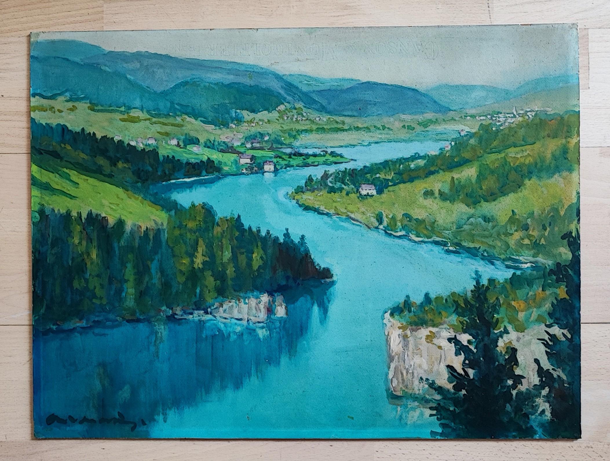 River landscape - Painting by Unknown