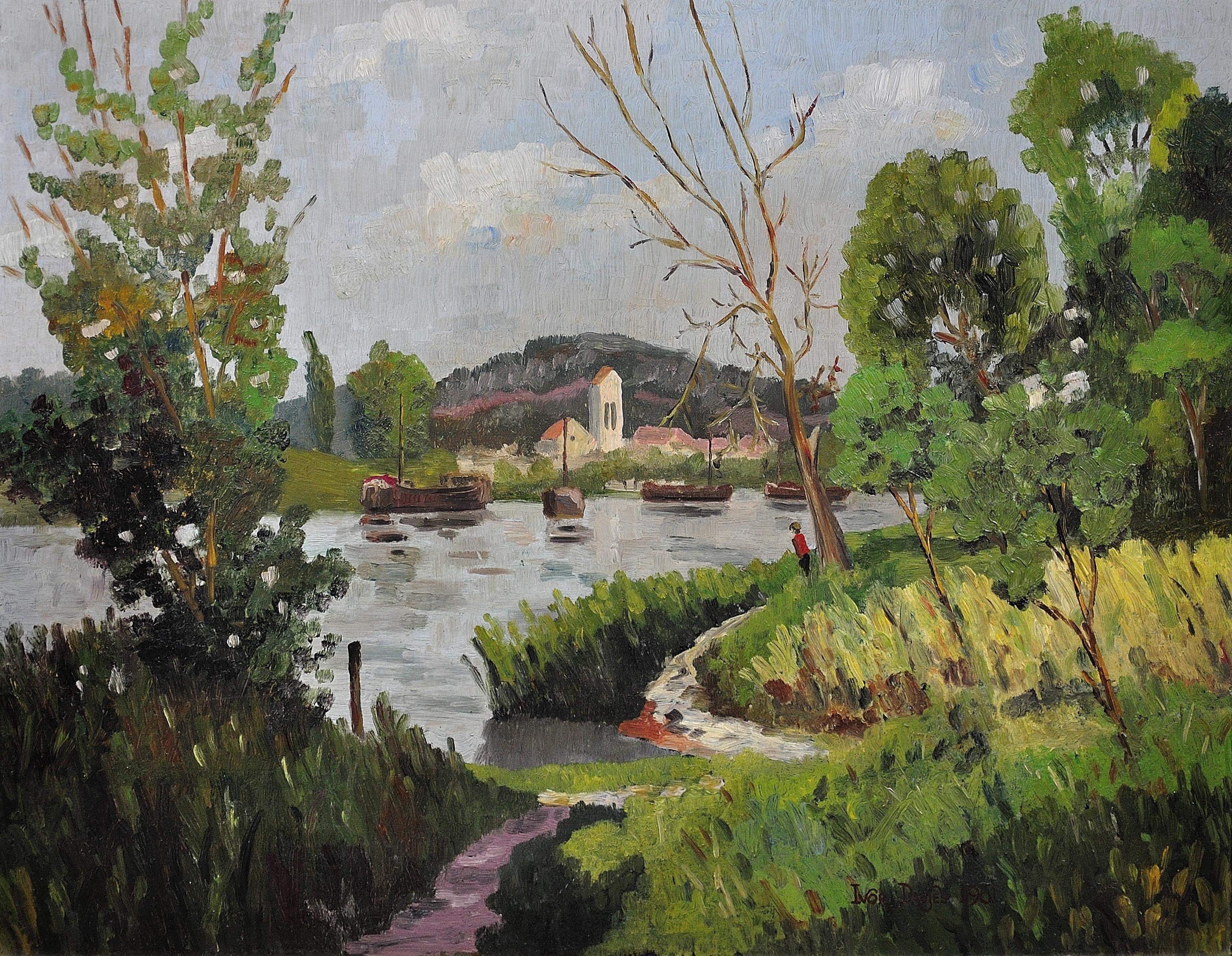 Decorative Mid 20th Century Oil Painting 
River Landscape
Signed Ivor Davies. Dated 1961. 
Oil on Board.
Image size 16.9 inches x 21.3 inches ( 43cm x 54cm ).
Frame size 21.3 inches x 25.6 inches ( 54cm x 65cm ). 

Available for sale; this original