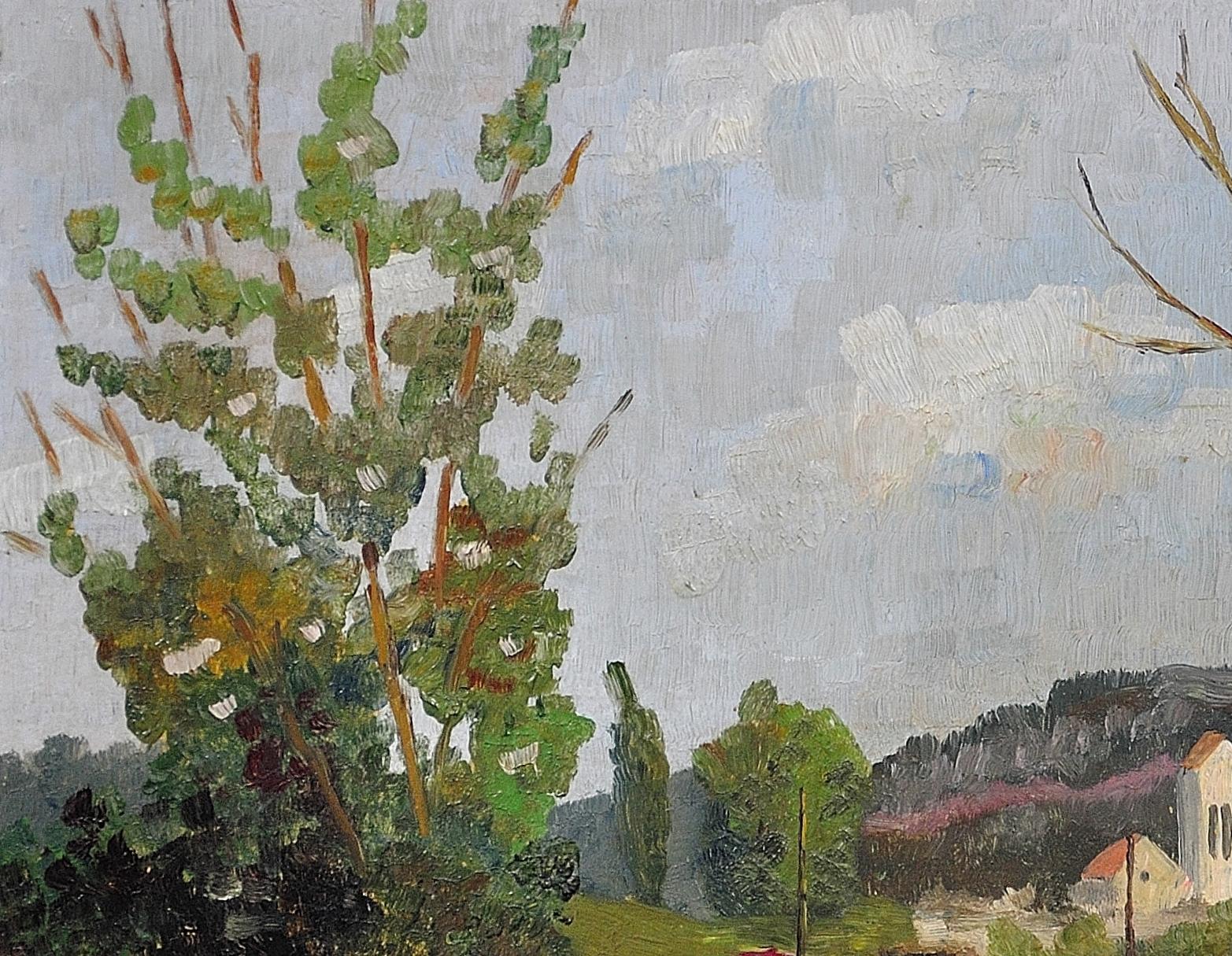 River Landscape – Mid 20th Century Oil Painting. Signed Ivor Davies, Dated 1961. For Sale 4
