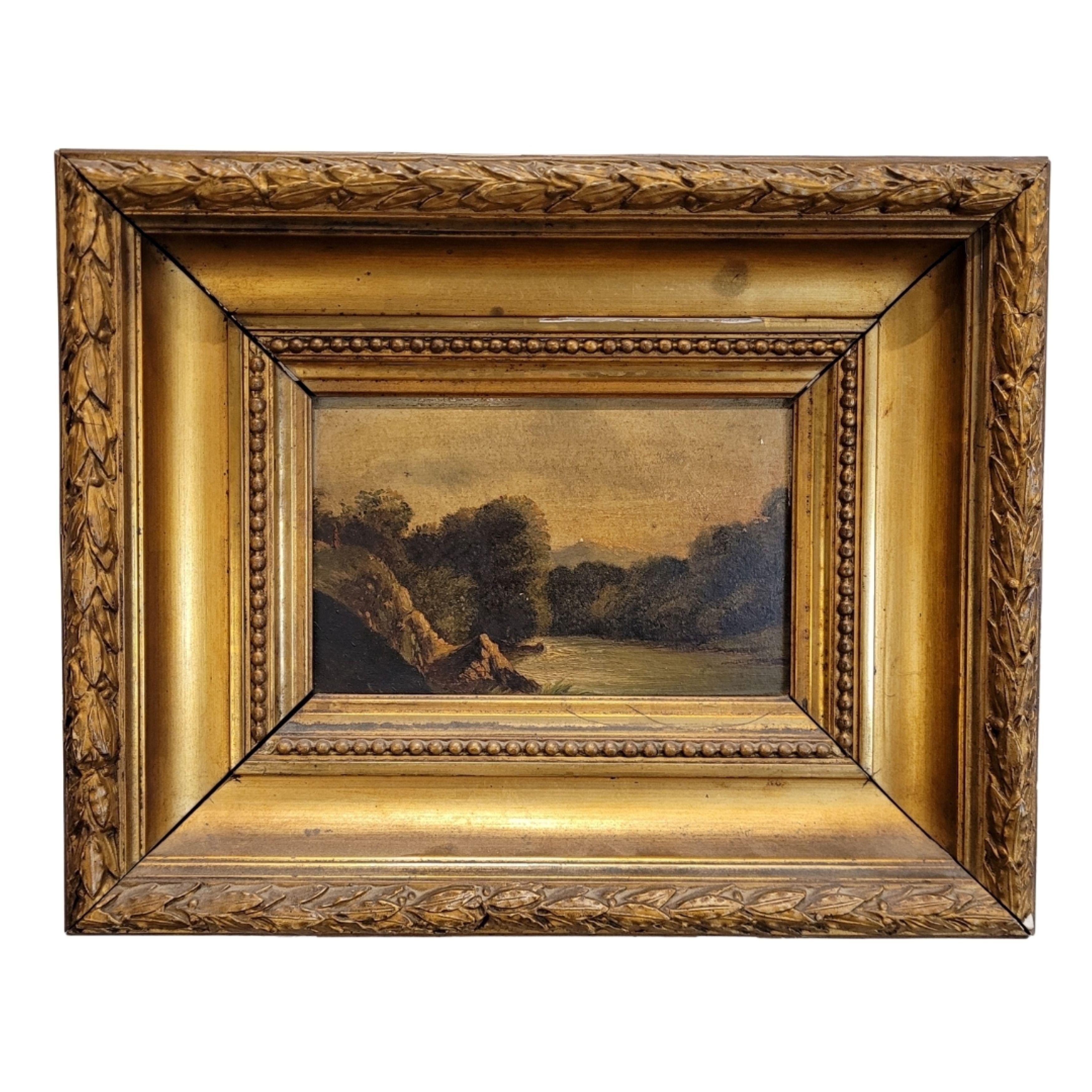 River Landscape Oil Painting on Panel, French, Romantic School