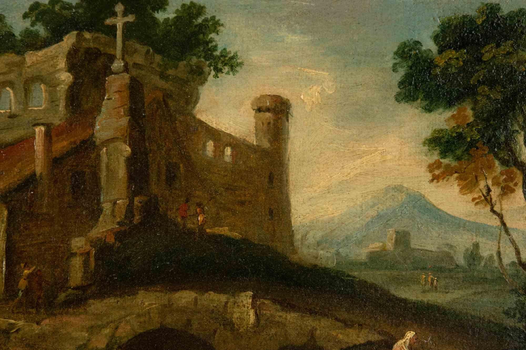 Paysage fluvial avec témoins - Huile sur toile - 18ème siècle - Painting de Unknown