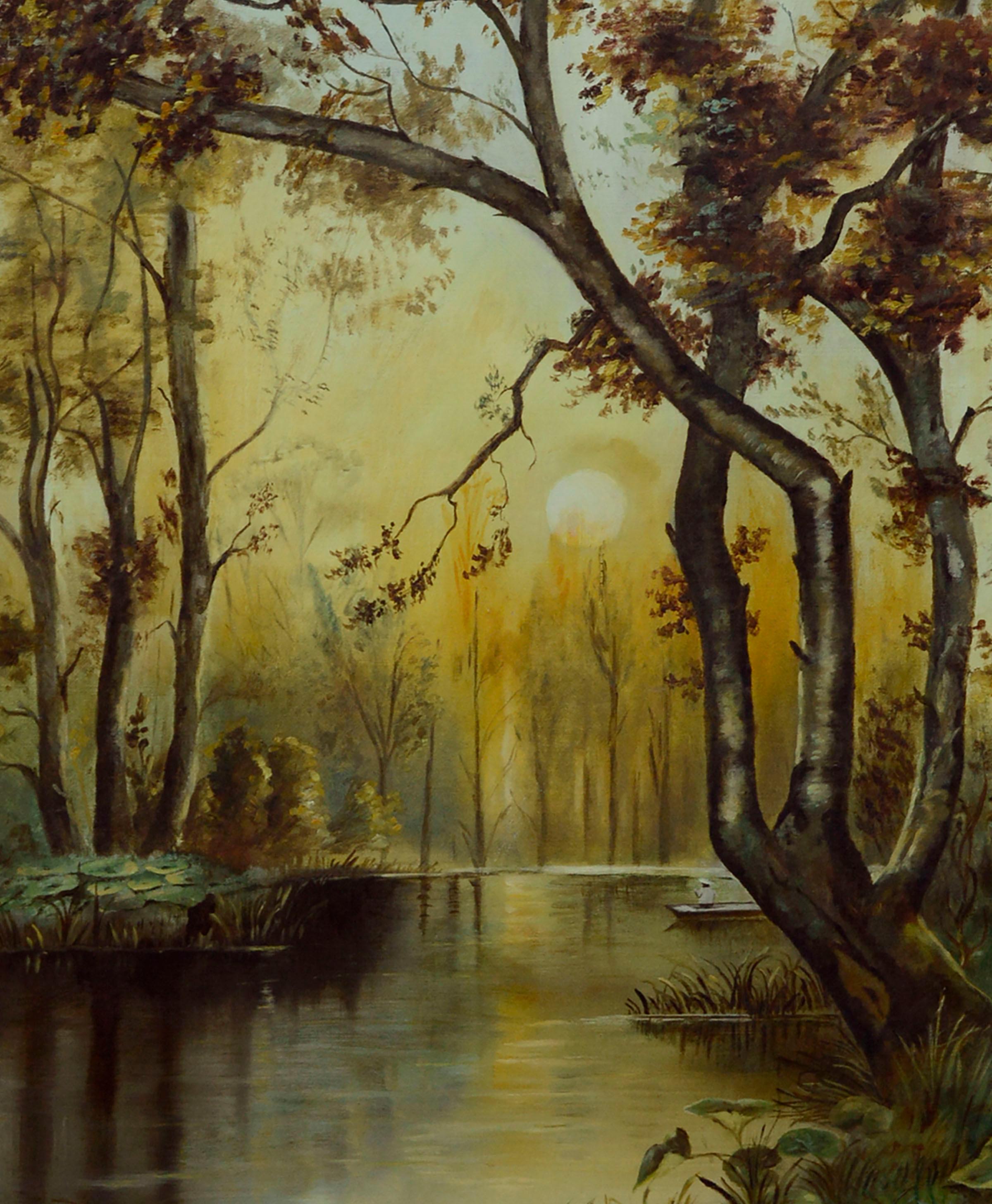 River Sunrise - Paysage figuratif du milieu du siècle dernier  - Impressionnisme américain Painting par Unknown