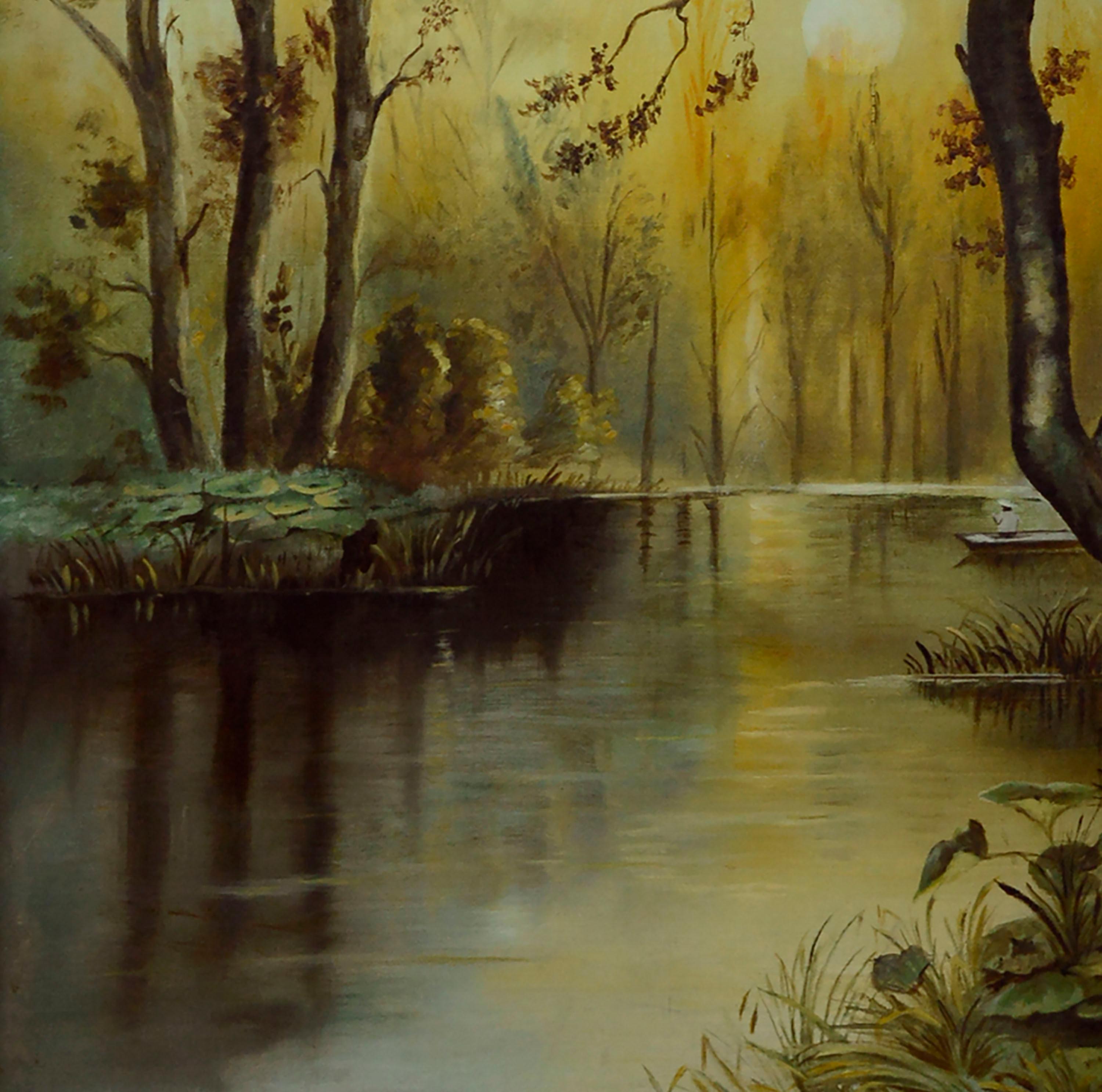 River Sunrise - Mid Century Figurative Landscape  - American Impressionist Painting by Unknown