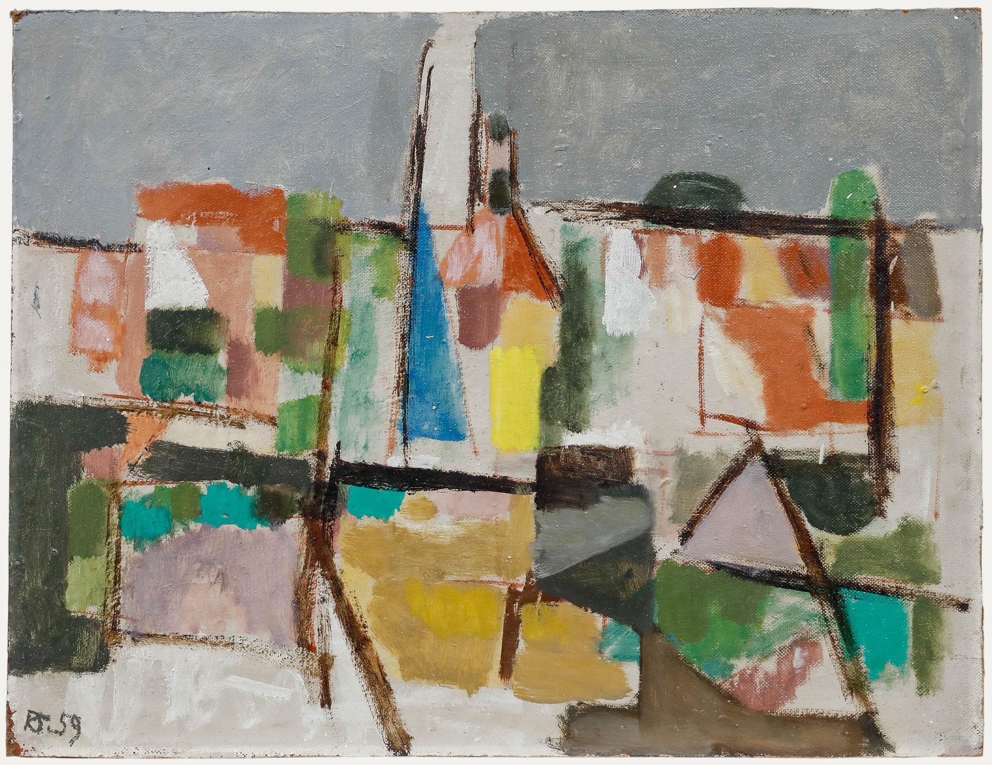 Unknown Abstract Painting - R.J - 1959 Oil, Abstract Still Life