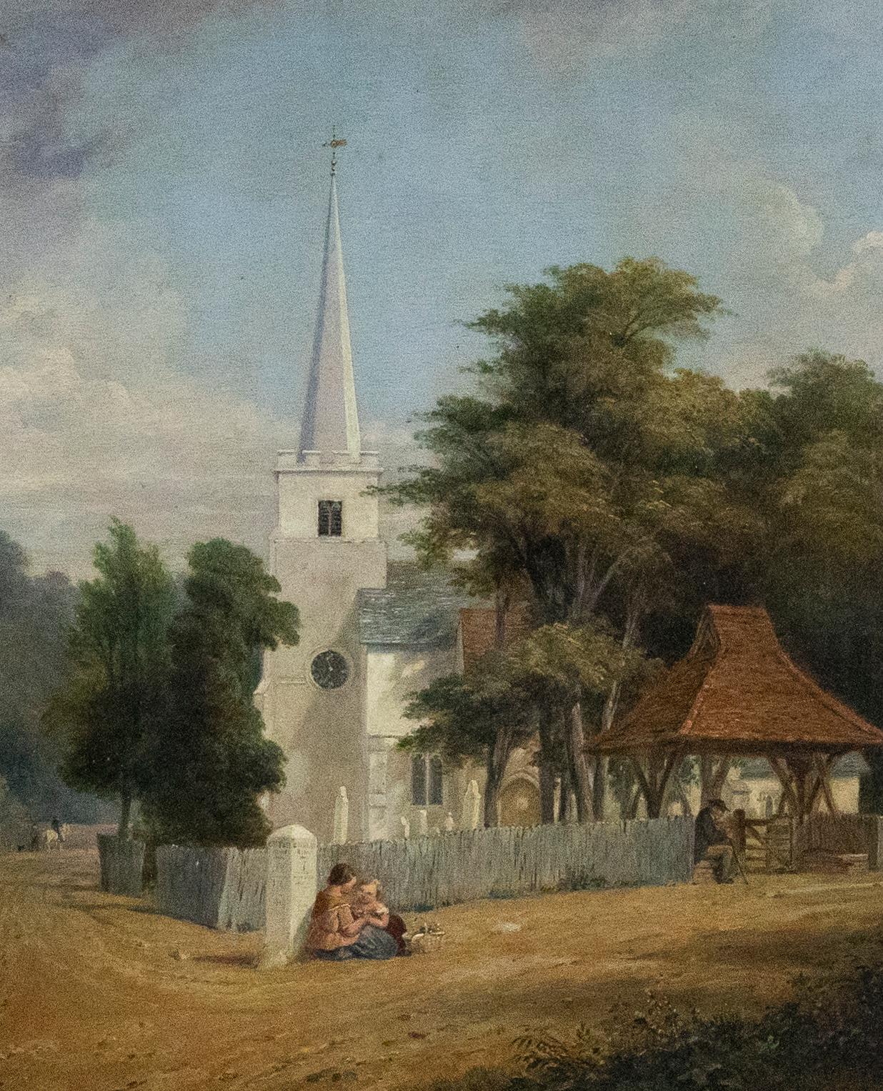 R.J. Parris - 1863 Oil, The Lychgate & St George's Church, Beckenham - Painting by Unknown