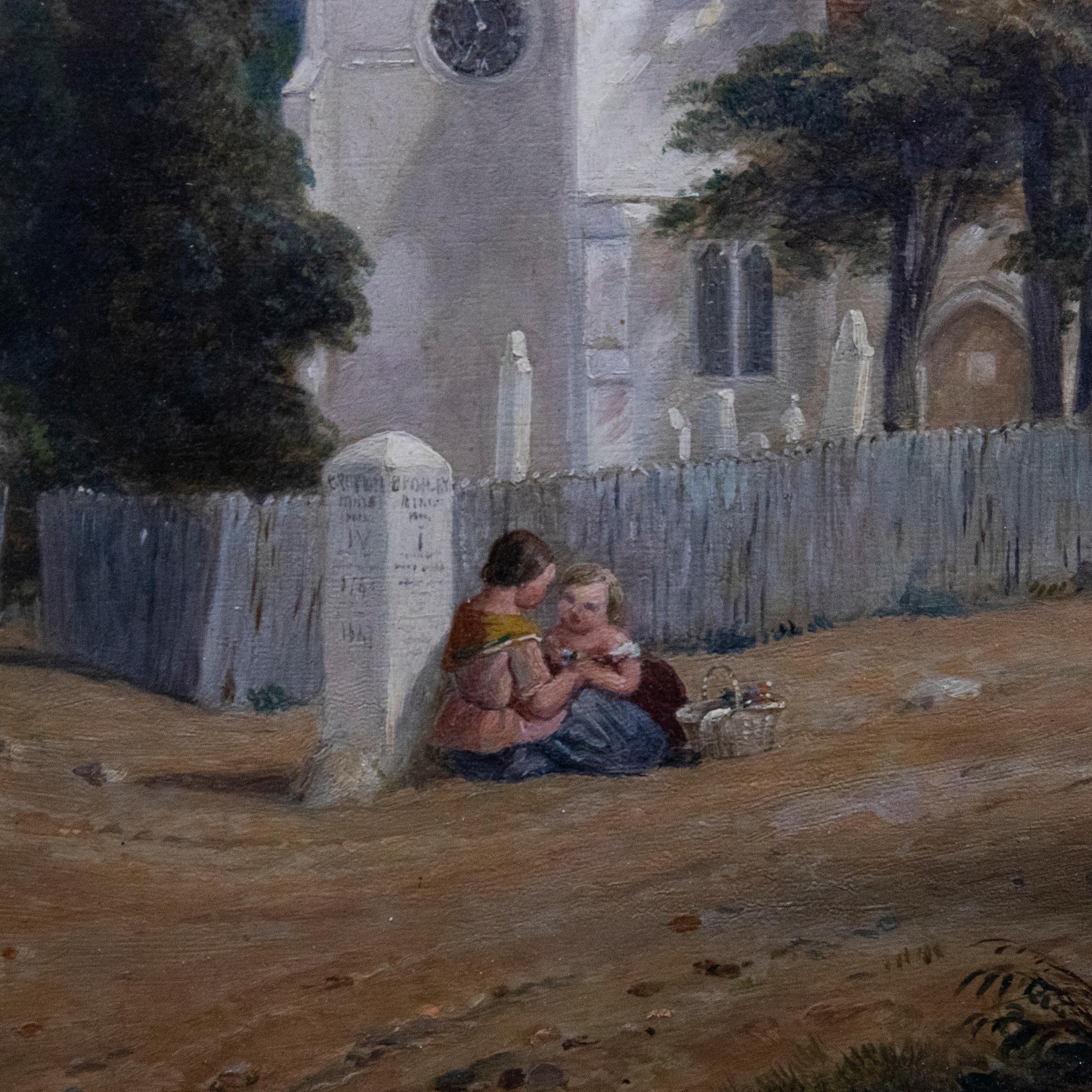 R.J. Parris - 1863 Oil, The Lychgate & St George's Church, Beckenham For Sale 1