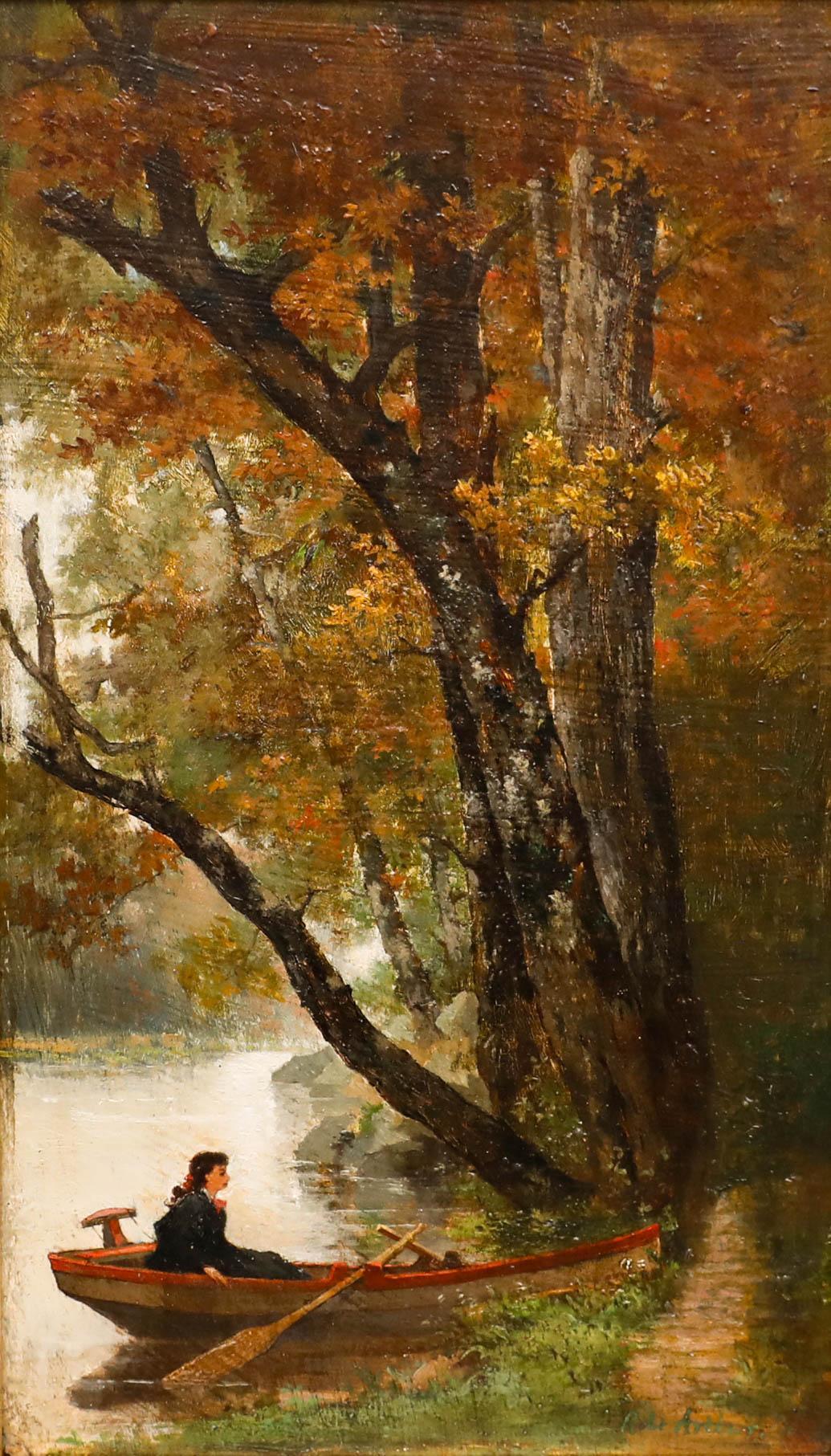 Robert Arthur (1850-1914) - 1876 Oil, Girl in a Rowing Boat - Painting by Unknown