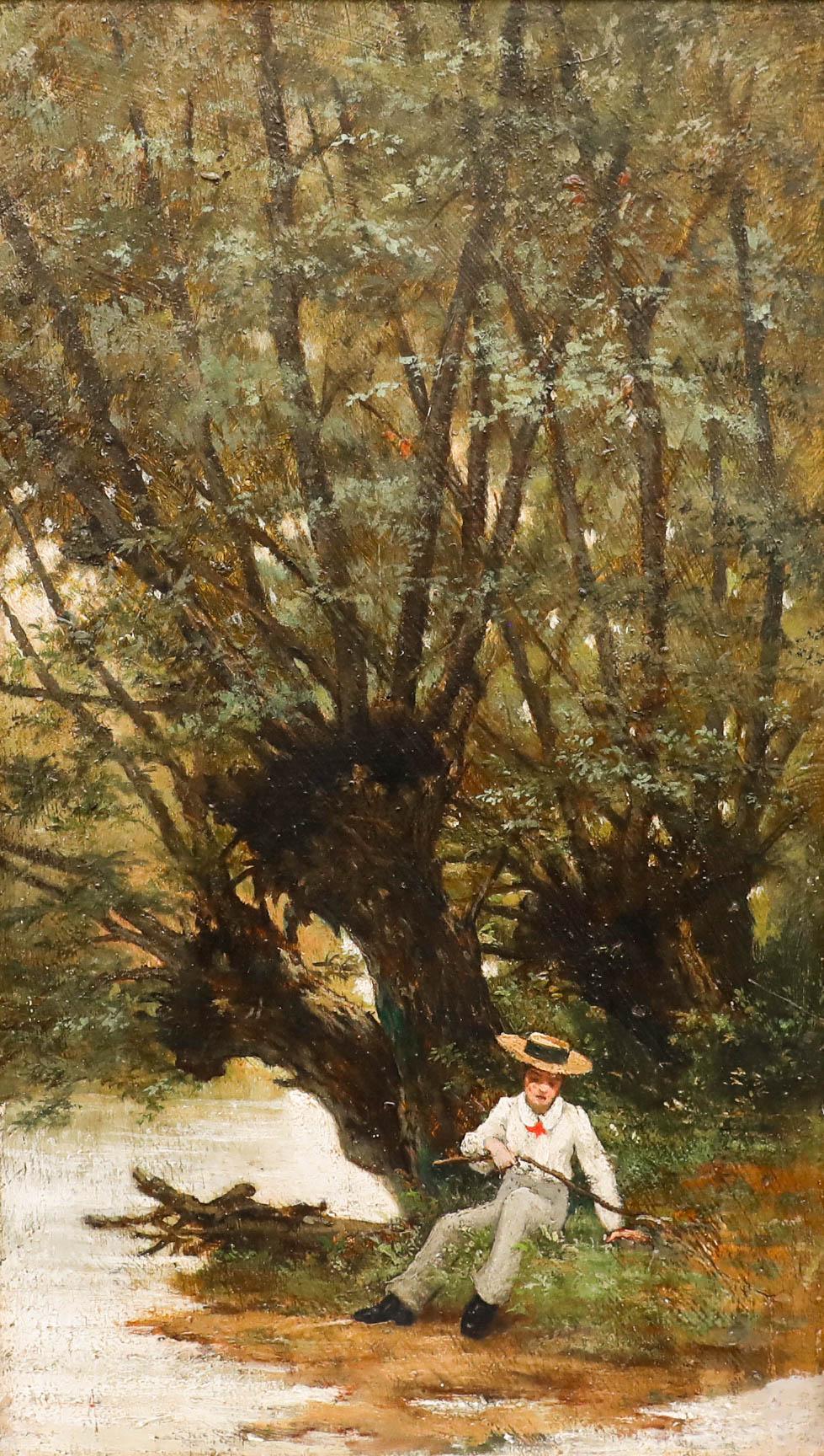 Robert Arthur (1850-1914) - Late 19th Century Oil, Boy Beside the River - Painting by Unknown