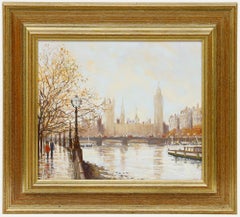 Robert Crisp - Olio contemporaneo incorniciato, Westminster from The Embankment