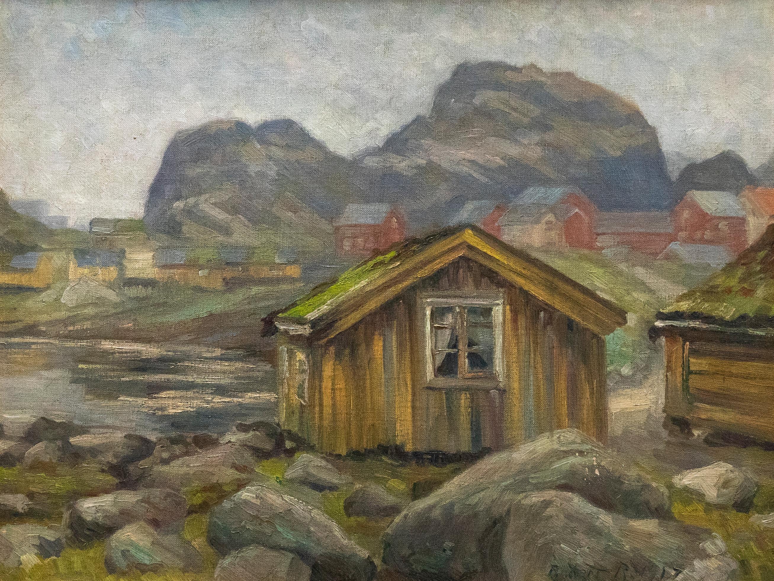 Robert R. - 1917 Oil, Lake Chalet - Painting by Unknown