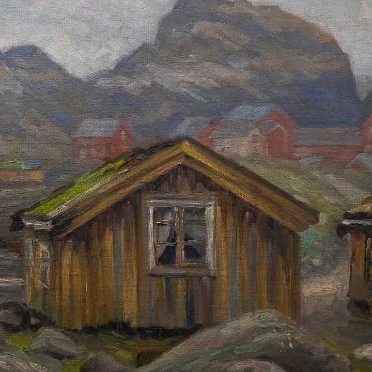 Une magnifique étude de paysage du début du 20e siècle représentant des chalets au bord d'un lac par un temps légèrement couvert. Bien présenté dans un cadre à effet doré. Signé et daté. Sur toile sur châssis.
