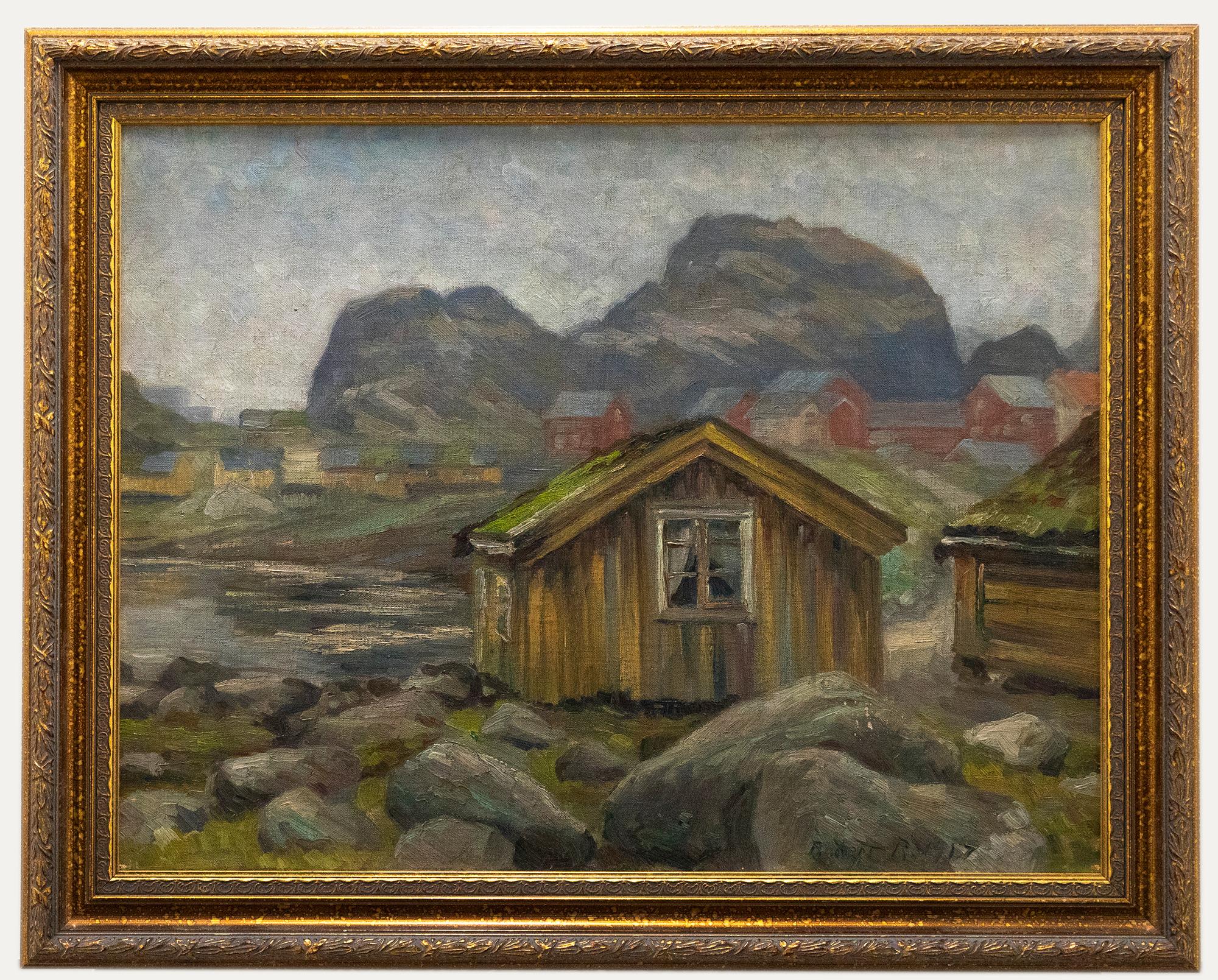 Unknown Landscape Painting - Robert R. - 1917 Oil, Lake Chalet