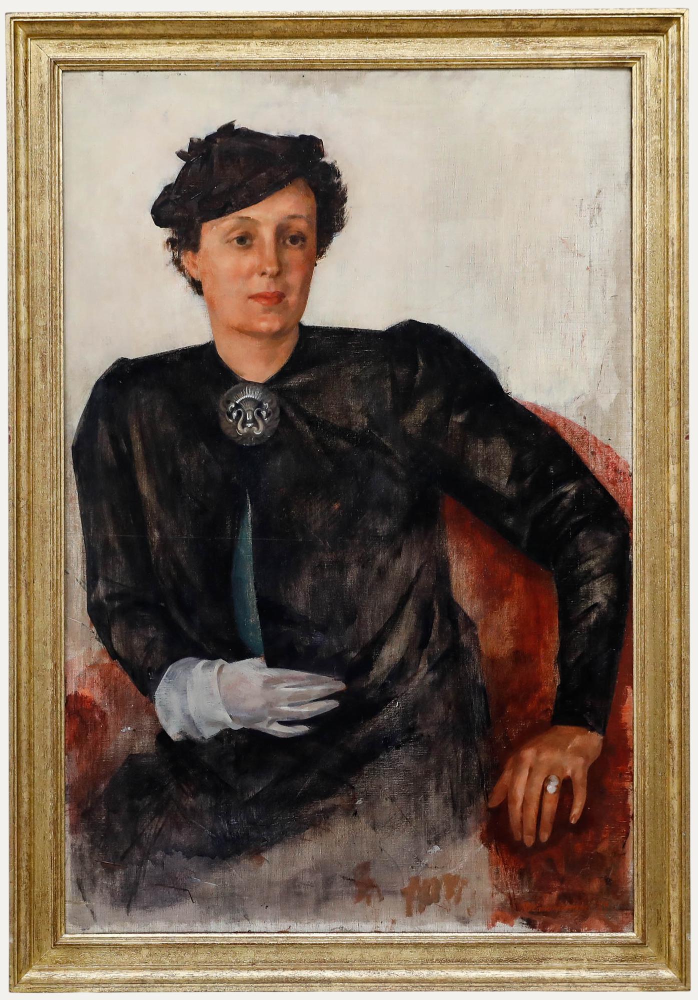 Unknown Figurative Painting - Robert Van Cauwenberghe (1905-1985) - Framed Oil, Lady with the Silver Brooch
