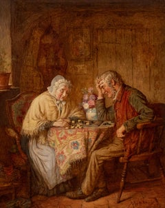 Robert William Wright (act. 1870-1906) - 1897 Oil, A Game of Draughts