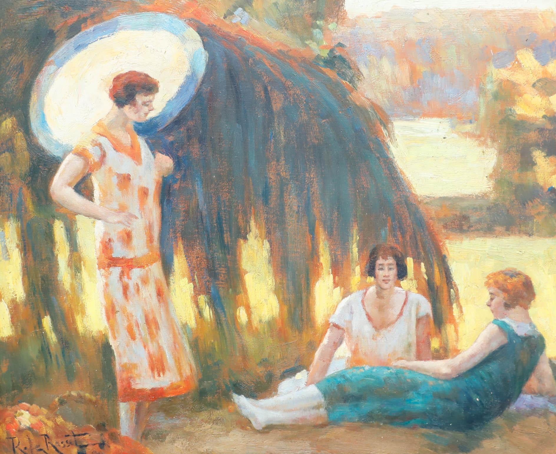 Roberto Le Rossett - École française du milieu du 20e siècle Huile, Sous l'ombrelle - Painting de Unknown