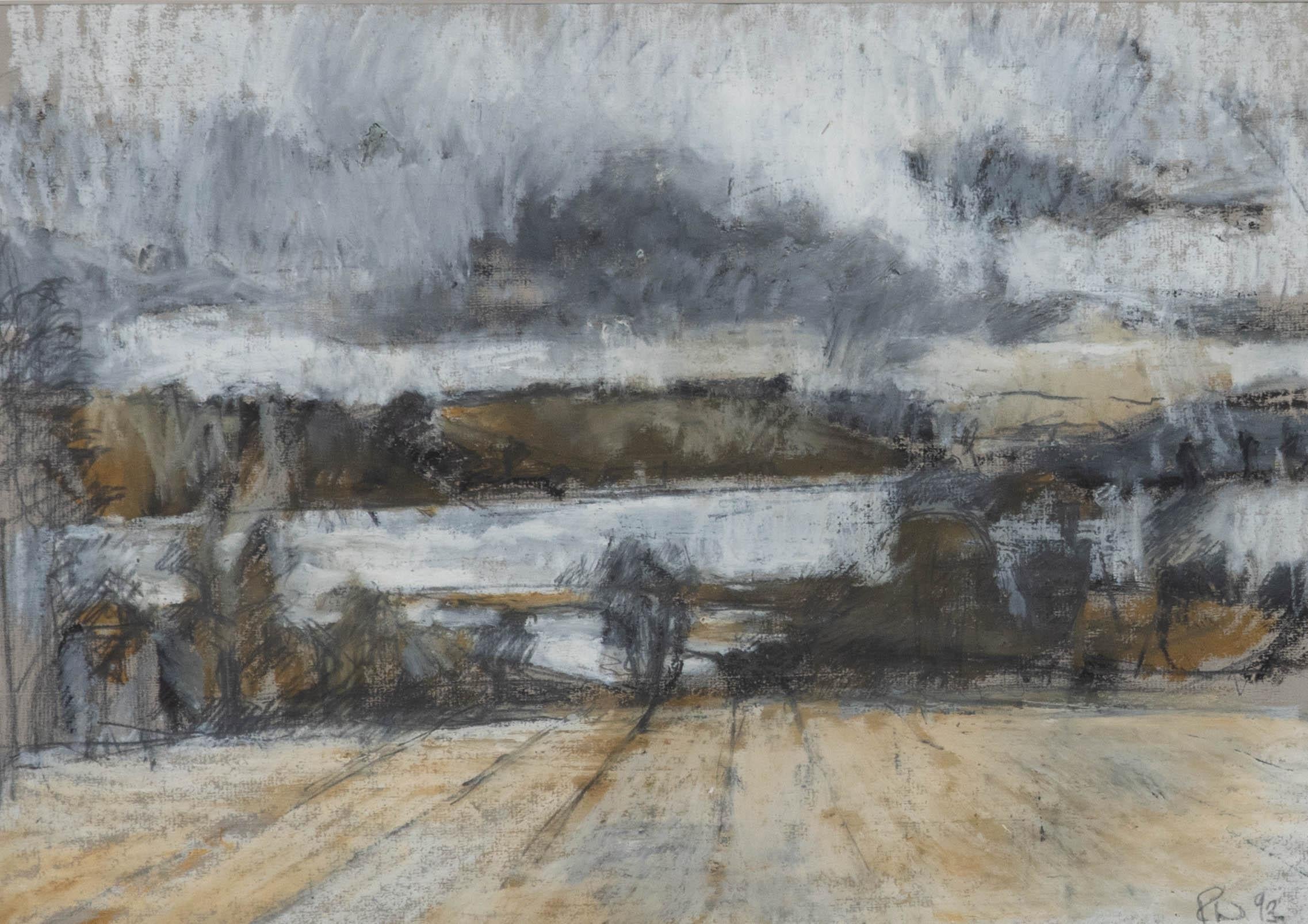 Robin Warnes (geb. 1952) - Gerahmtes Ölgemälde des 20. Jahrhunderts, Suffolk Landscape, Levington – Painting von Unknown