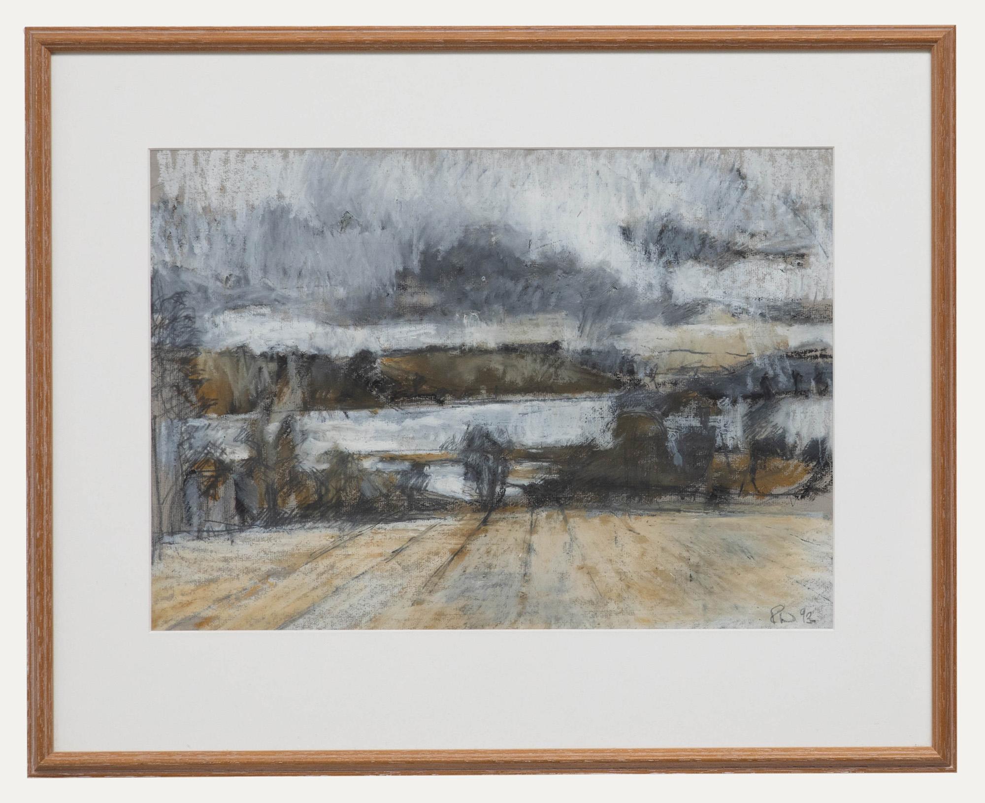 Robin Warnes (geb. 1952) - Gerahmtes Ölgemälde des 20. Jahrhunderts, Suffolk Landscape, Levington