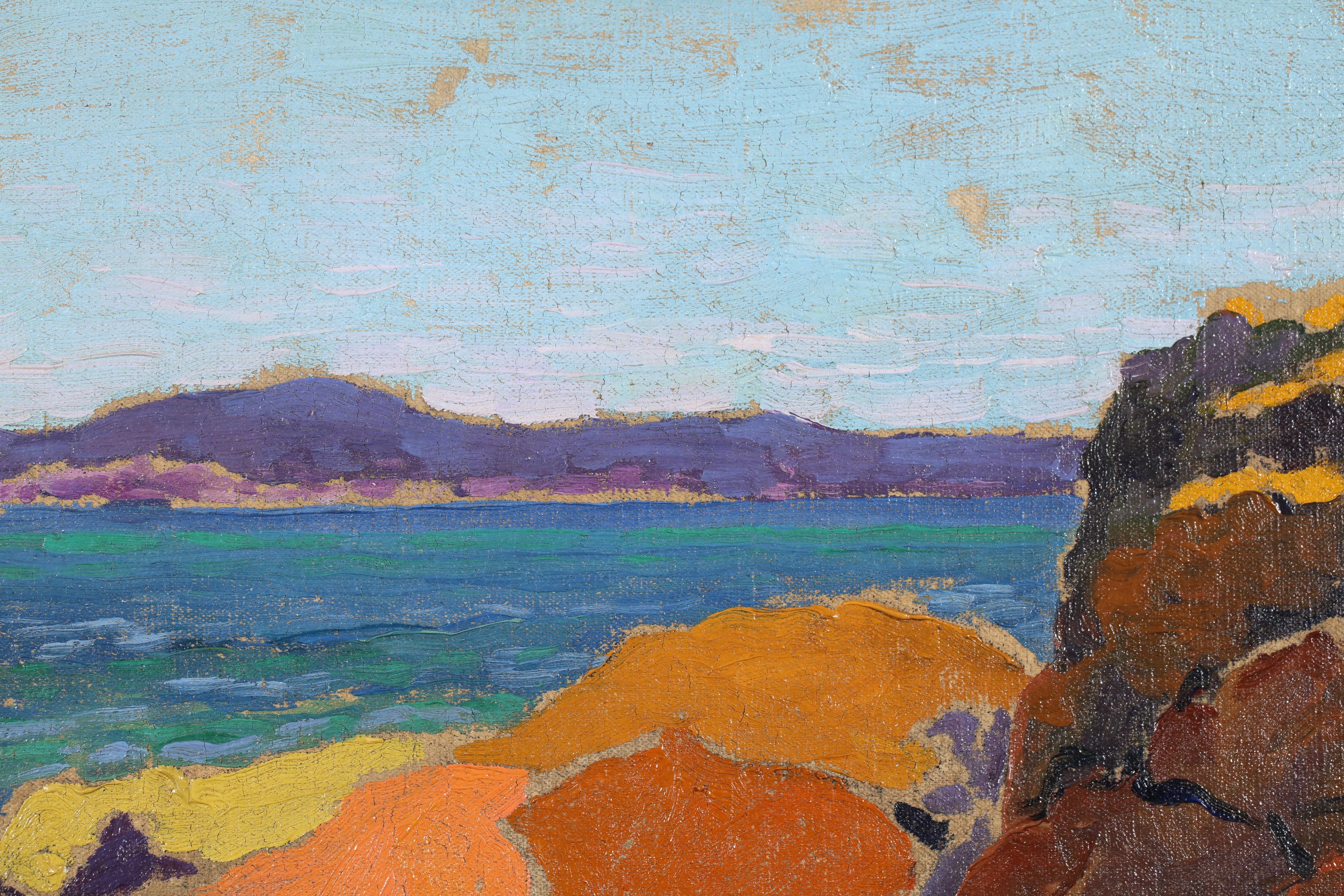 Rochers sur la cote - Nabis School (1890-1896) Seascape Oil - Brown Landscape Painting by Unknown