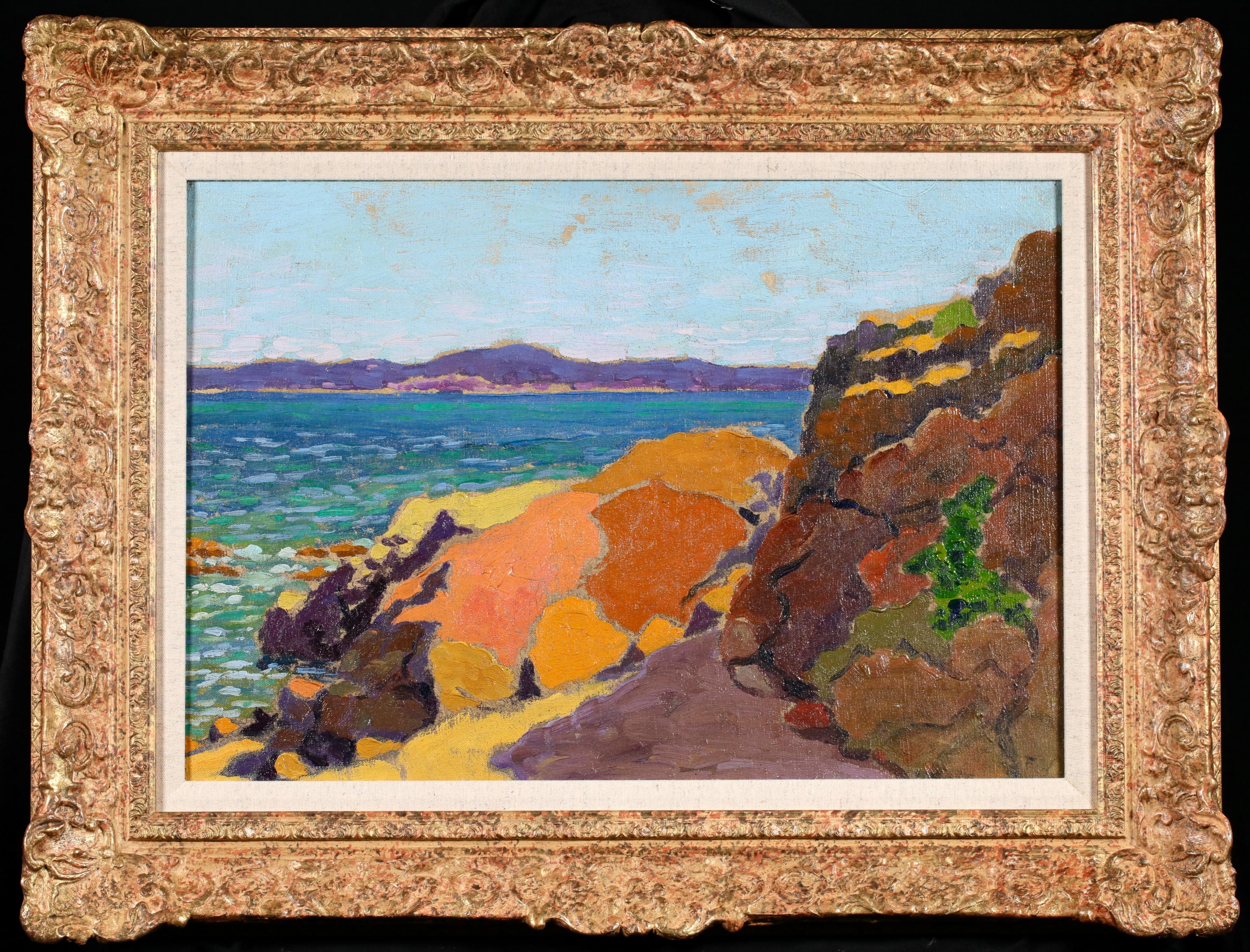 Unknown Landscape Painting - Rochers sur la cote - Nabis School (1890-1896) Seascape Oil