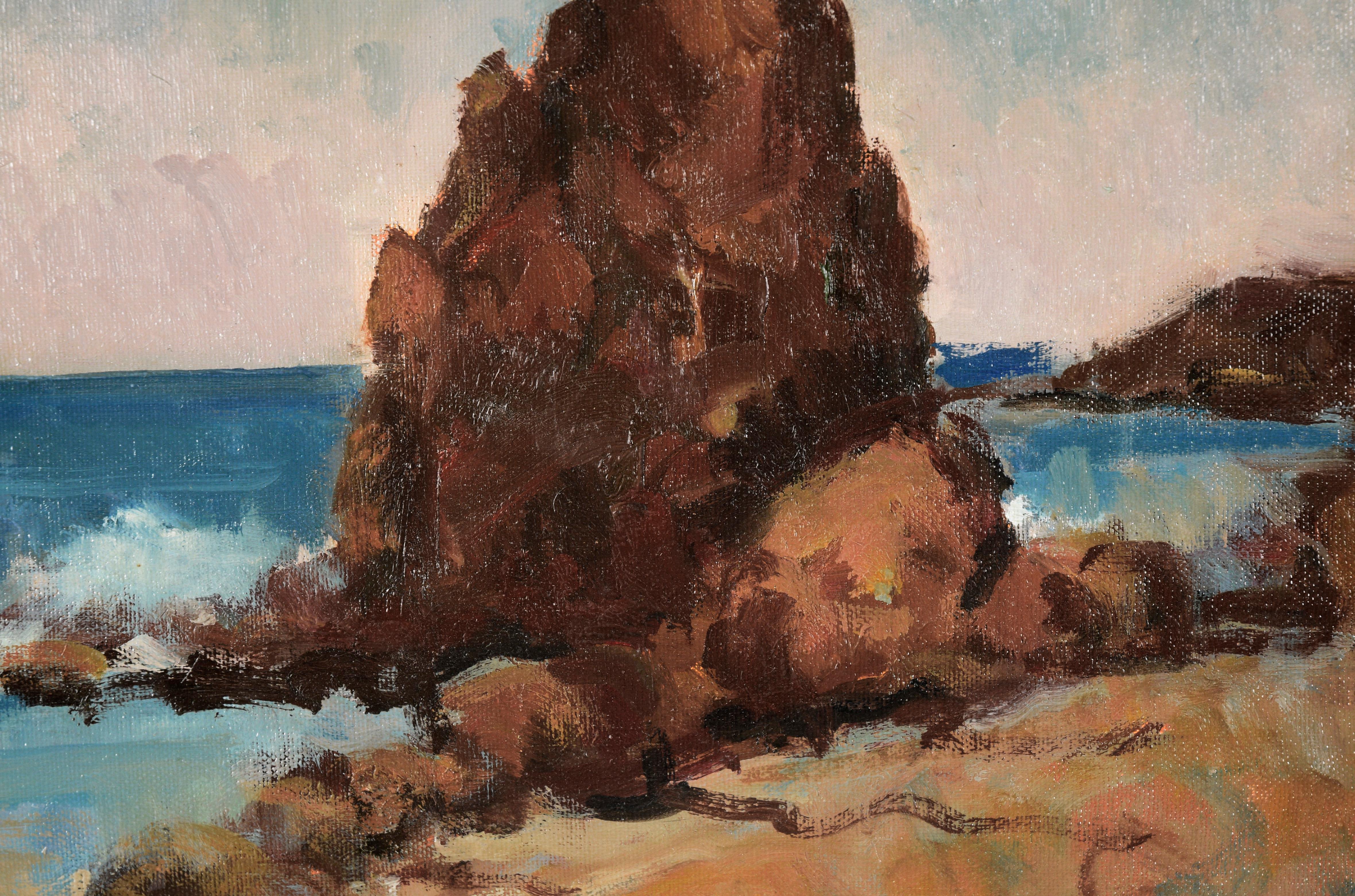 Rocks at Cannon Beach, Oregon - Seascape in Oil on Linen For Sale 1