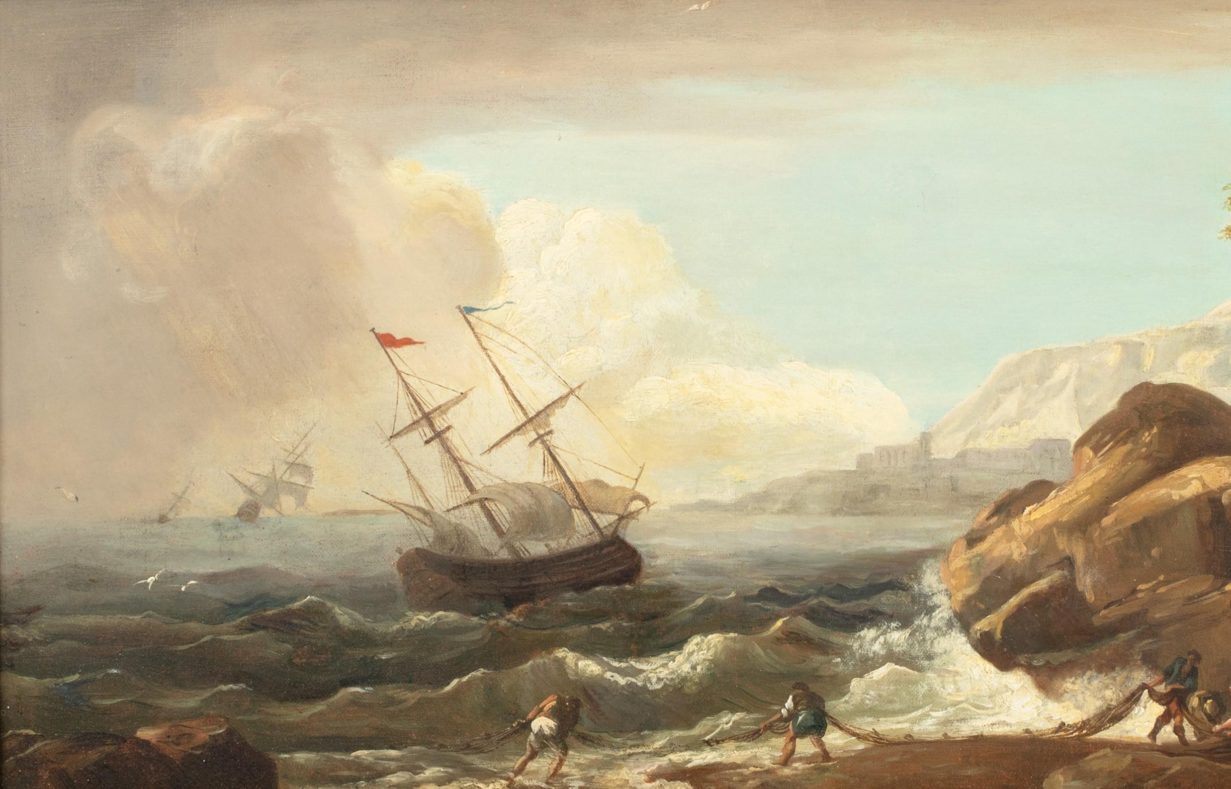 Rocky Coastal Scene, 18th Century  - Beige Portrait Painting by Unknown