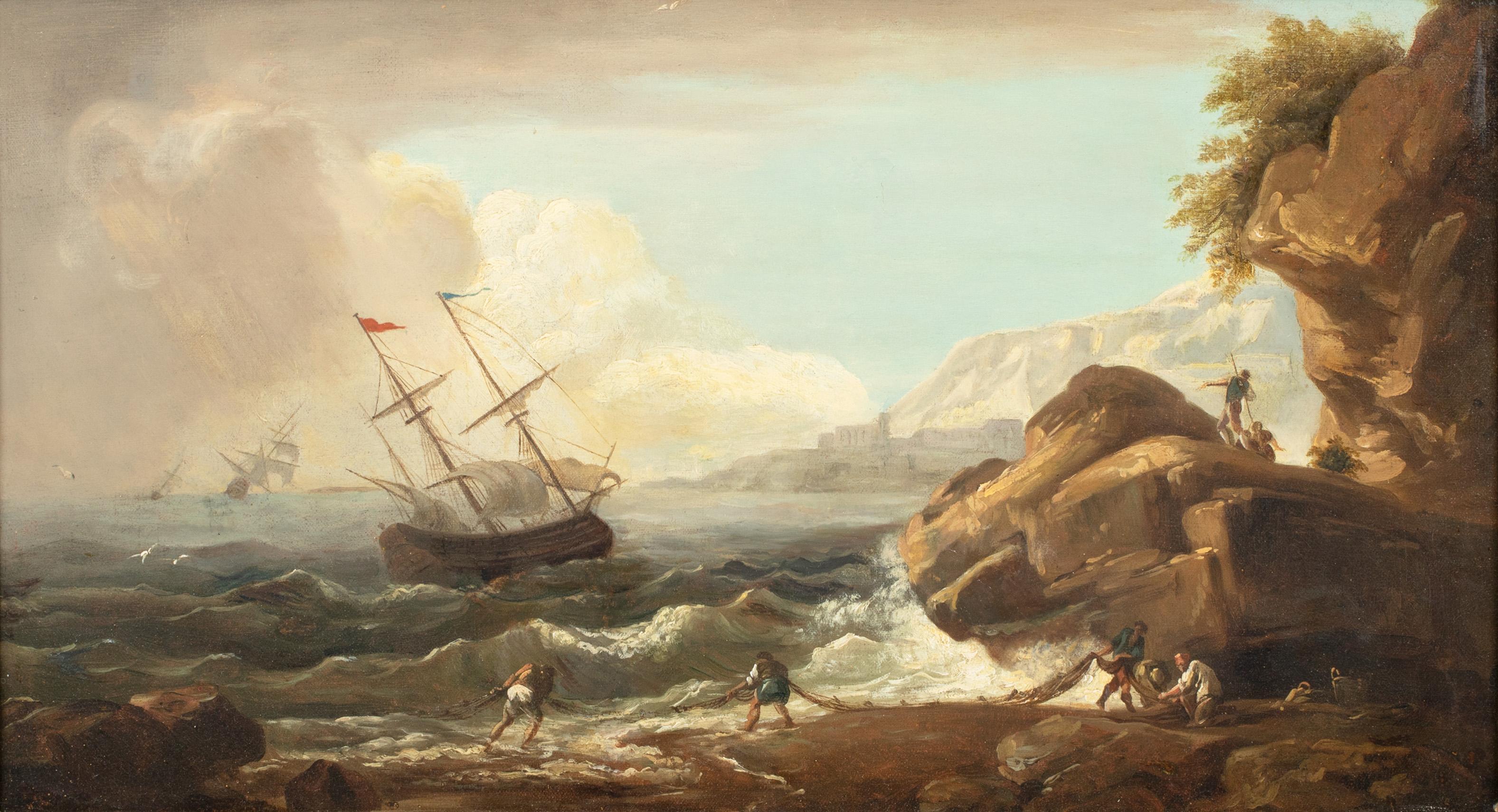 Unknown Portrait Painting - Rocky Coastal Scene, 18th Century 