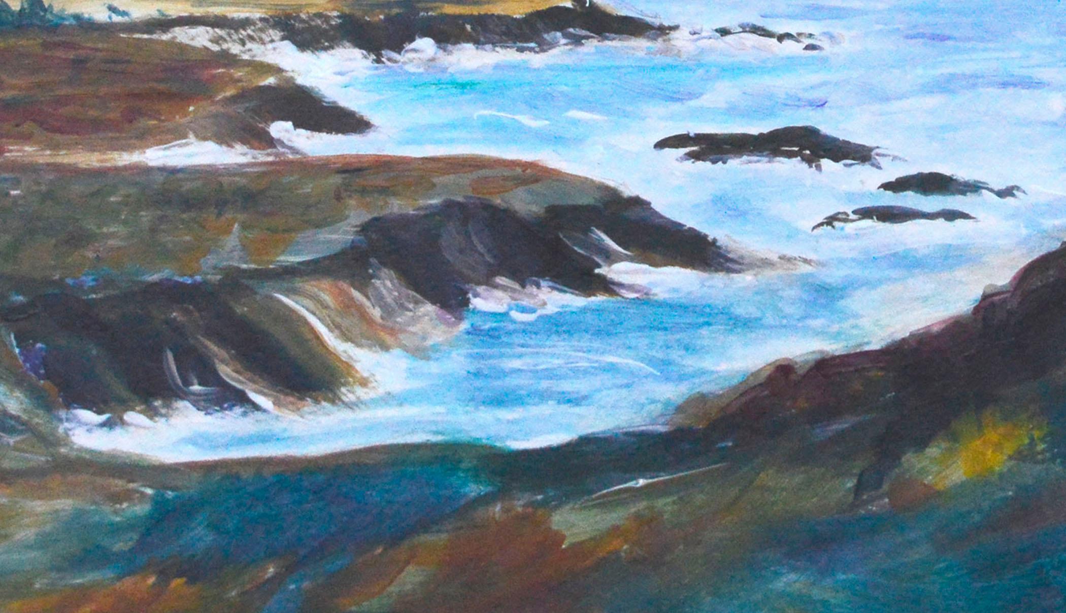 Big Sur-Landschaft im Vintage-Stil – Rocky Point (Grau), Landscape Painting, von Unknown