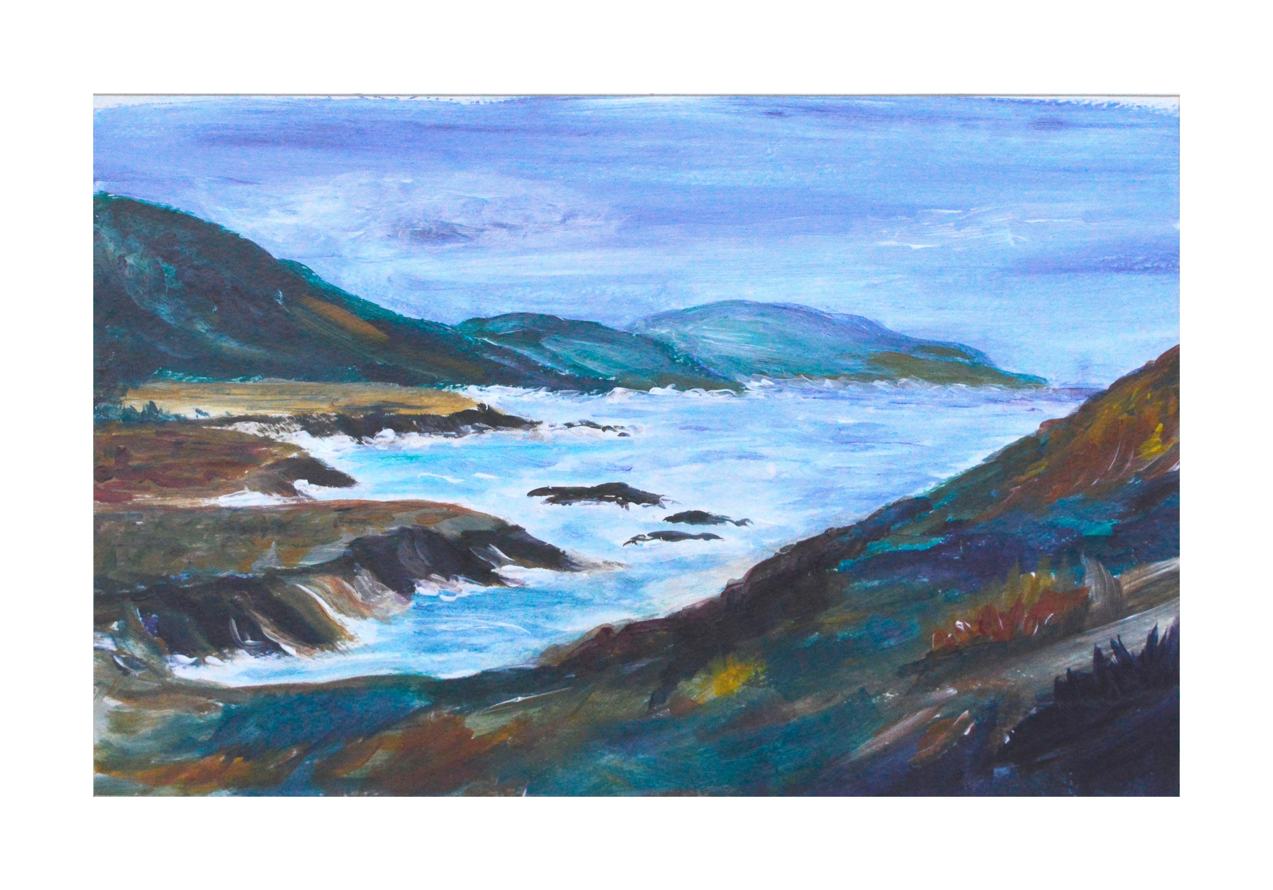 Unknown Landscape Painting – Big Sur-Landschaft im Vintage-Stil – Rocky Point
