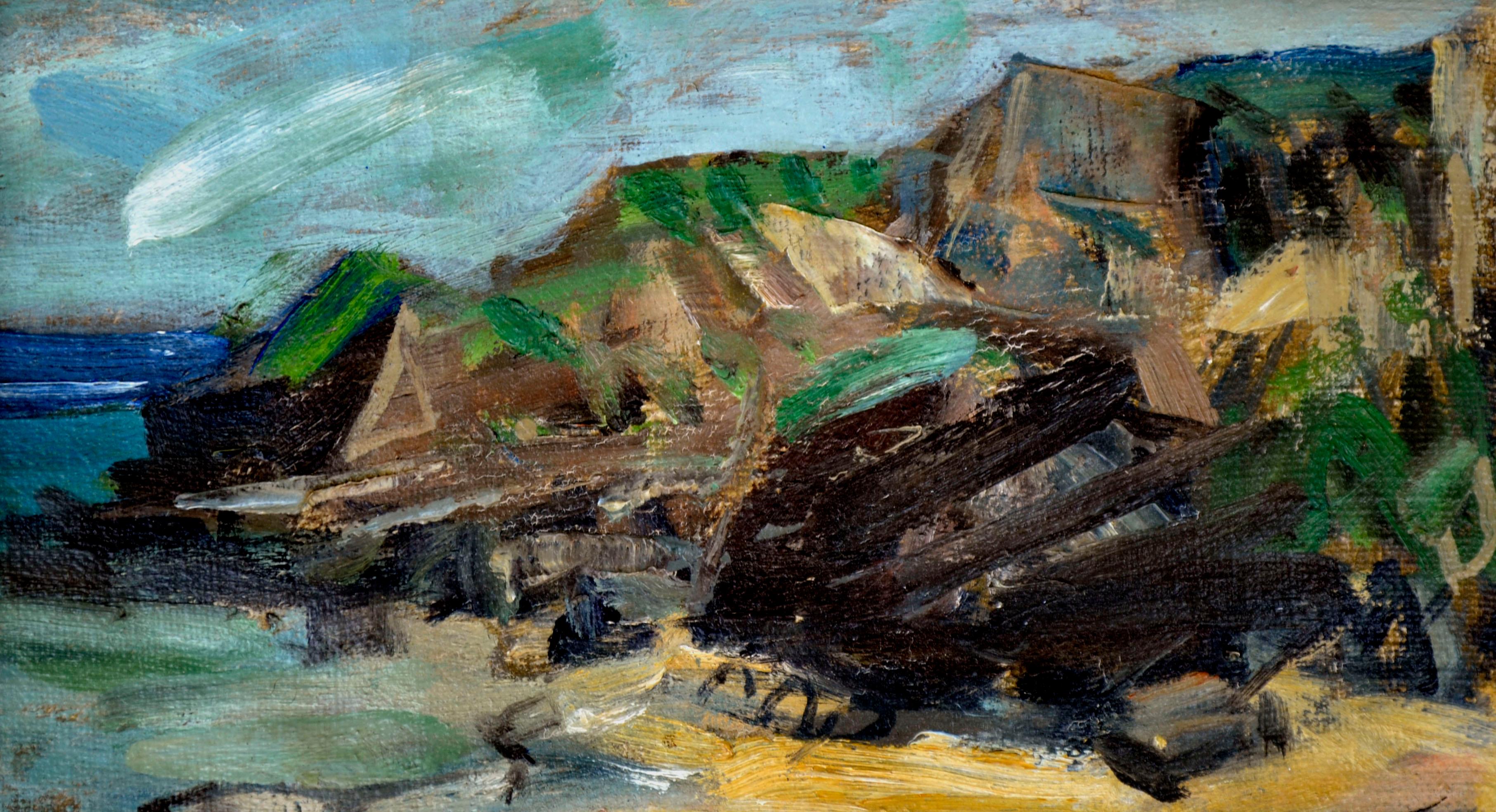Rocky Shoreline Hawaii by S. Kamanaha 1952 - Landscape - American Impressionist Painting by S Kamanaha
