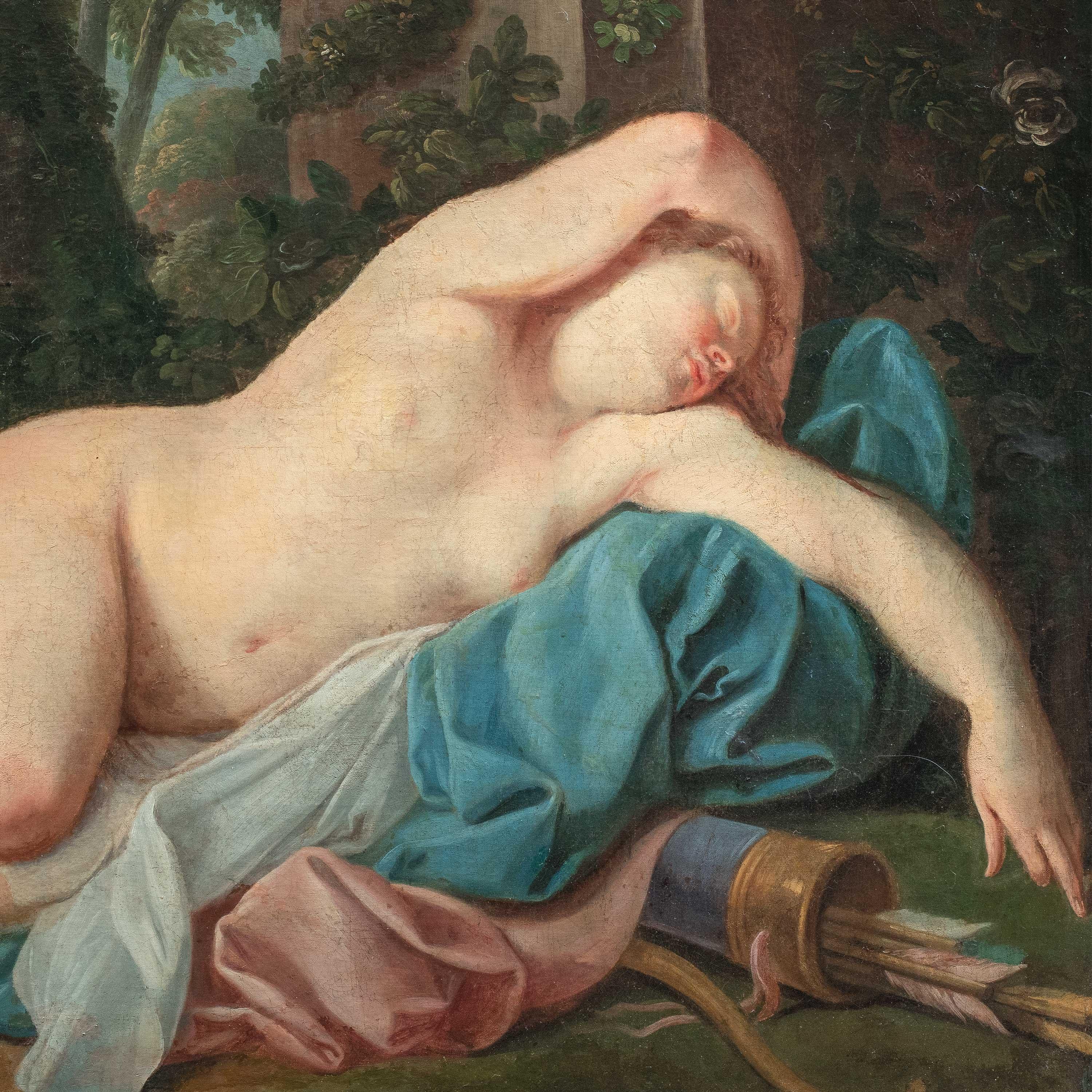 Rococò Maestro francese - Dipinto di figura del XVIII secolo - Diana dormiente - Painting di Unknown