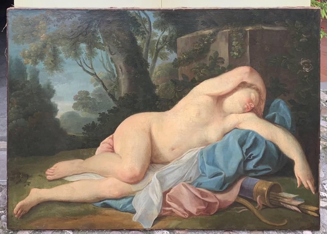 Rococò Maestro francese - Dipinto di figura del XVIII secolo - Diana dormiente - Figurative Painting Nero di Unknown
