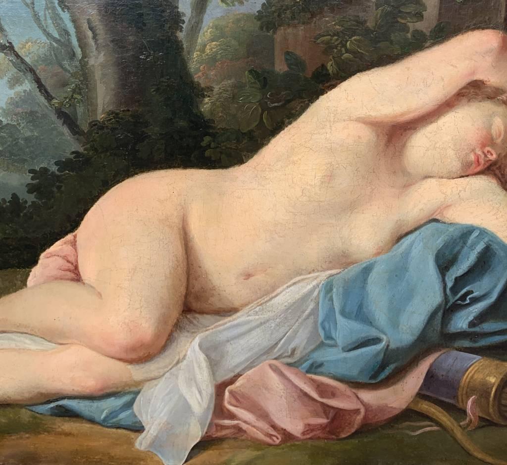Rococò Maestro francese - Dipinto di figura del XVIII secolo - Diana dormiente in vendita 1