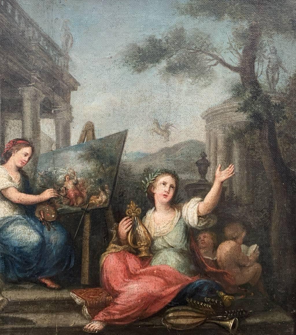 Rococò Pittore francese - Pittura di figura del XVIII secolo - Allegoria delle arti in vendita 8