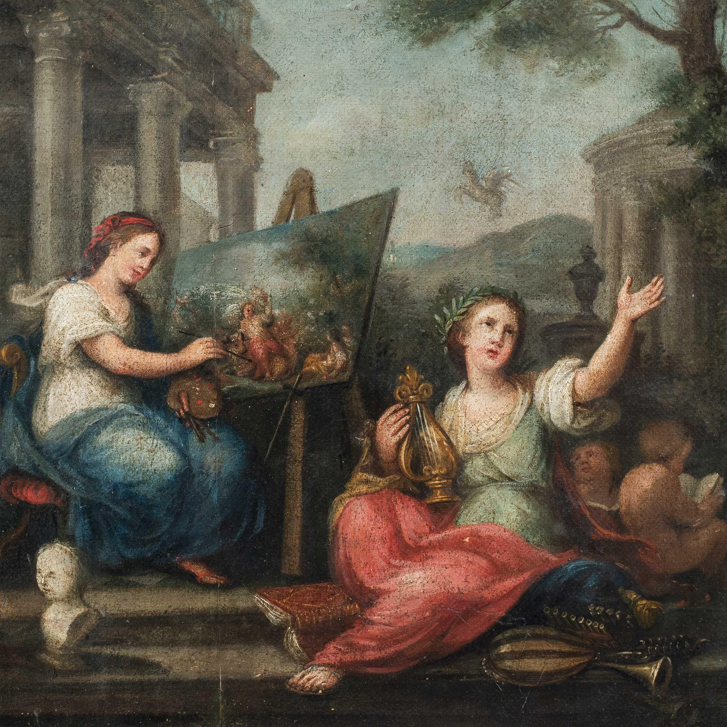 Rococò Pittore francese - Pittura di figura del XVIII secolo - Allegoria delle arti - Painting di Unknown