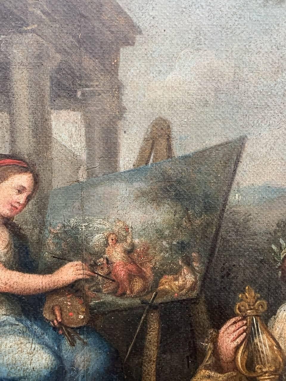 Rococò Pittore francese - Pittura di figura del XVIII secolo - Allegoria delle arti in vendita 2