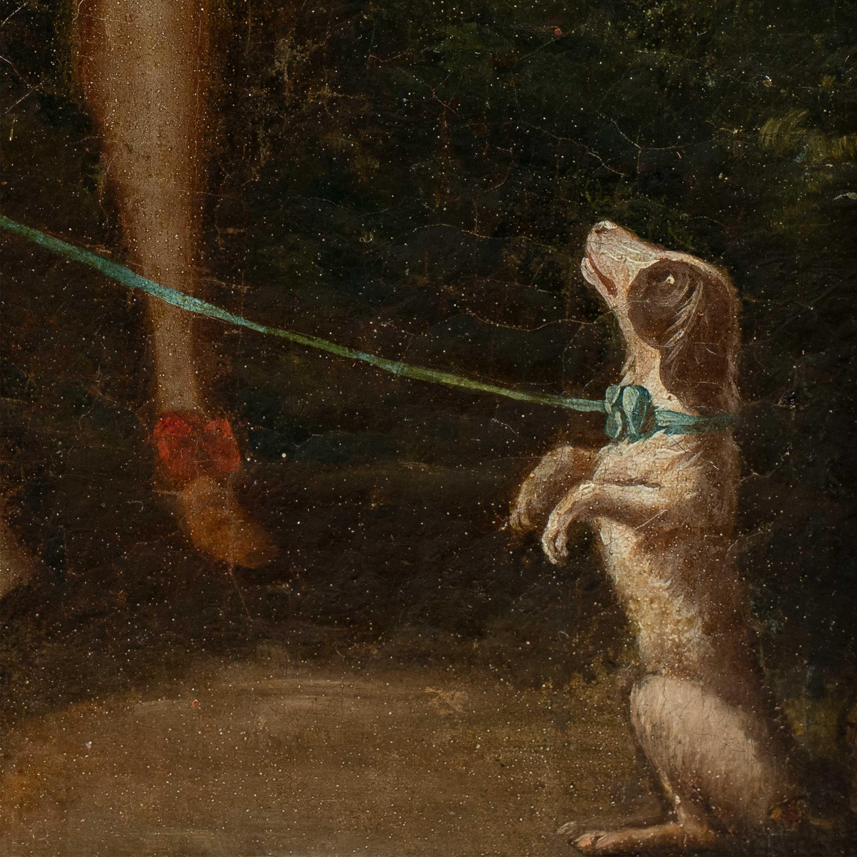 Rococò Pintor francés - Pintura de figuras del siglo XVIII - Perro flautista - Painting Rococó de Unknown