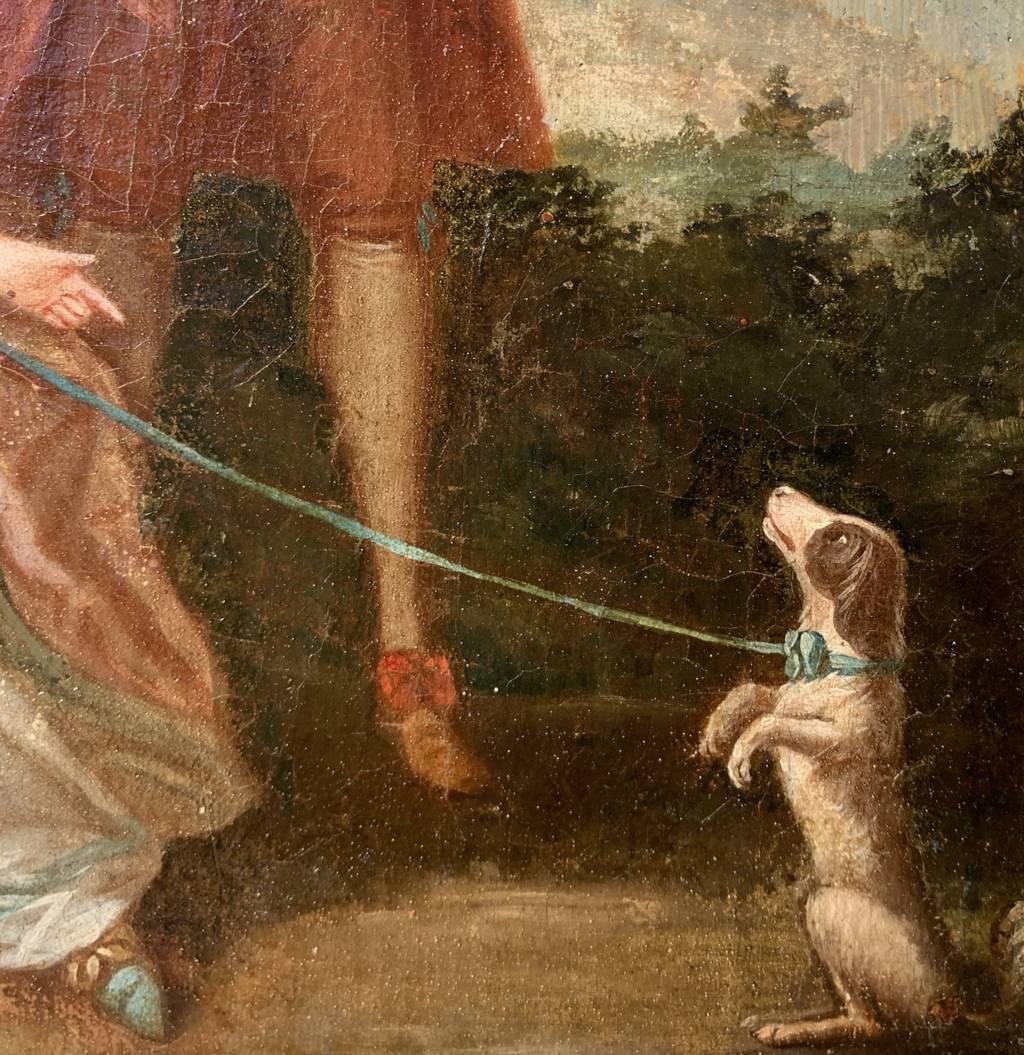 Rococò Pintor francés - Pintura de figuras del siglo XVIII - Perro flautista en venta 2