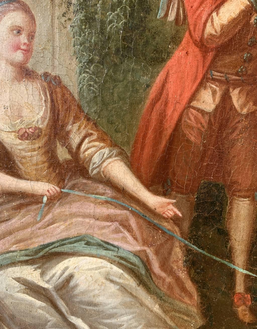 Rococò Pintor francés - Pintura de figuras del siglo XVIII - Perro flautista en venta 4