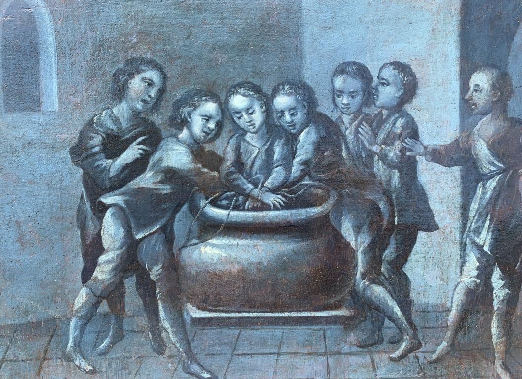 Rococò peintre français - peinture de figures du 18e siècle - Intérieur des frères Joseph  - Rococo Painting par Unknown