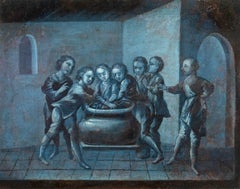 Rococò Französischer Maler - 18. Jahrhundert Figurenmalerei - Joseph Brüder Interieur 