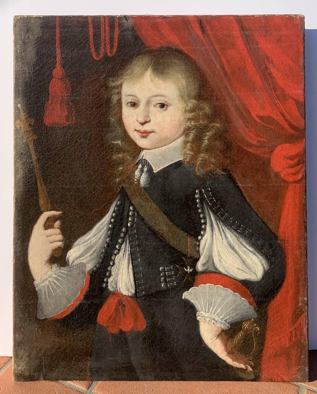 Rococò Pittore francese - Pittura di figura del XVIII secolo - Ritratto Luigi XV bambino - Portrait Painting Marrone di Unknown