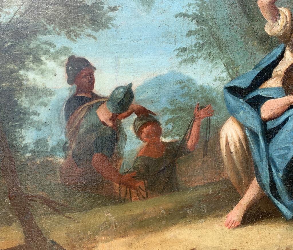 Maître français (XVIIIe siècle) - Samson et Dalila.

81 x 119 cm sans cadre, 99 x 137 cm avec cadre.

Peinture à l'huile ancienne sur toile, dans un cadre ancien en bois sculpté.

État des lieux : Toile originale. Bon état de conservation de la