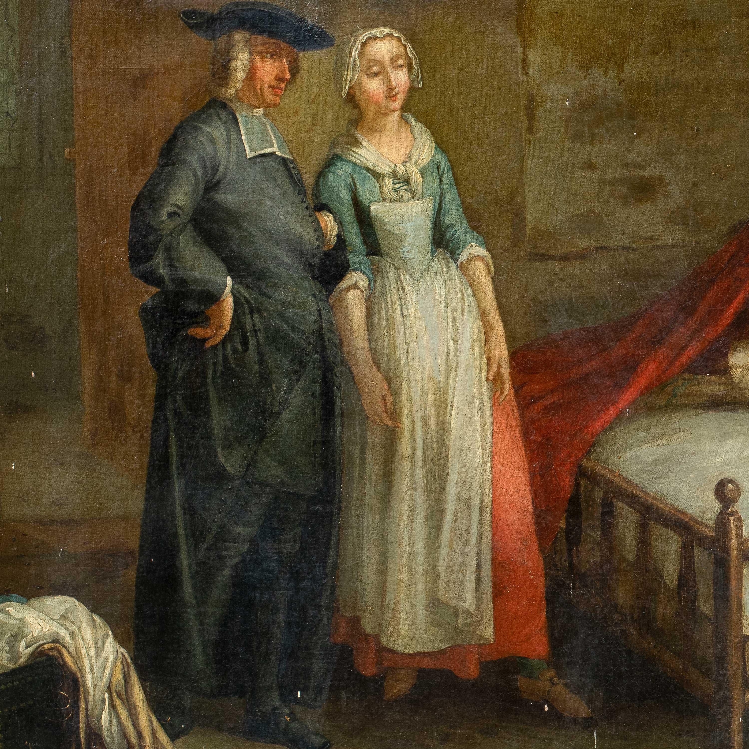 Rococò Französischer Maler - 18. Jahrhundert Innenmalerei - Kaminbalg – Painting von Unknown