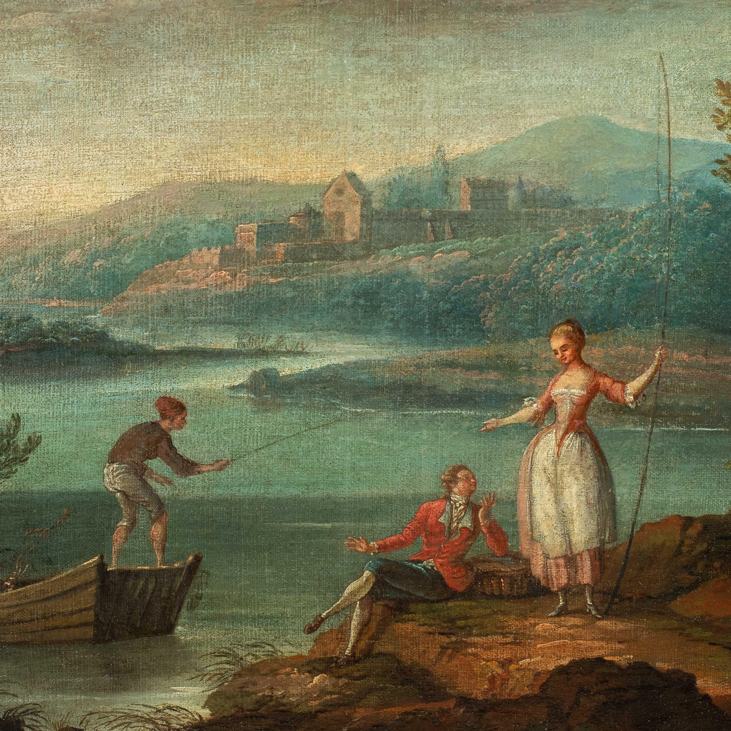 Rococò Französischer Maler - Landschaftsmalerei des 18. Jahrhunderts - Galante Figuren – Painting von Unknown