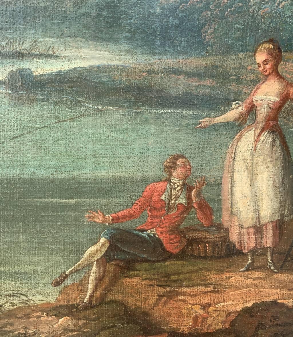 Rococò Französischer Maler - Landschaftsmalerei des 18. Jahrhunderts - Galante Figuren im Angebot 3
