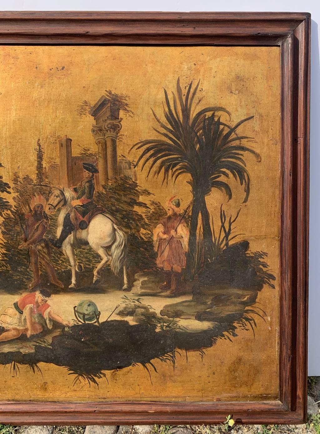 Pittore italiano rococò - Pittura di figura del 18/19° secolo - Allegoria americana - Landscape Painting Marrone di Unknown