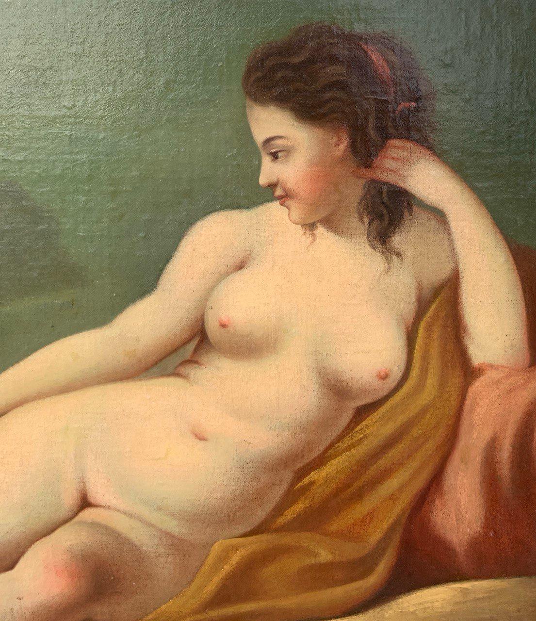 Rococò Italienischer Maler - 18/19. Jahrhundert Figurenmalerei - Weiblicher Akt (Braun), Figurative Painting, von Unknown